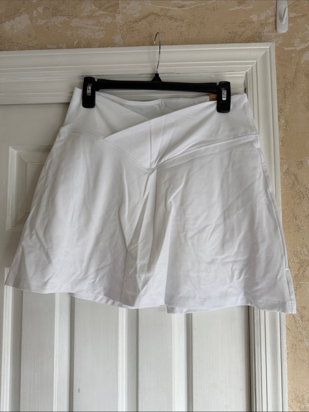 White Athletic Skort with Cross-Over Waistband -VS Pink